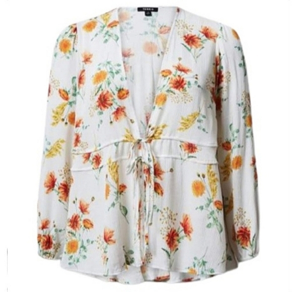 TORRID ☆ SPRING FLOWERS ☆ WASHABLE GAUZE ☆ OVER-BLOUSE ☆ NWT - Picture 2 of 9
